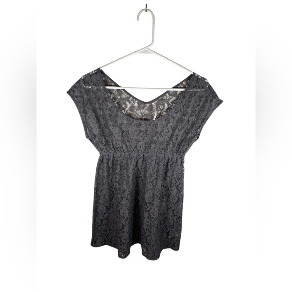 Free People Gray Lace Empire Waist Bohemian Babydoll Top
